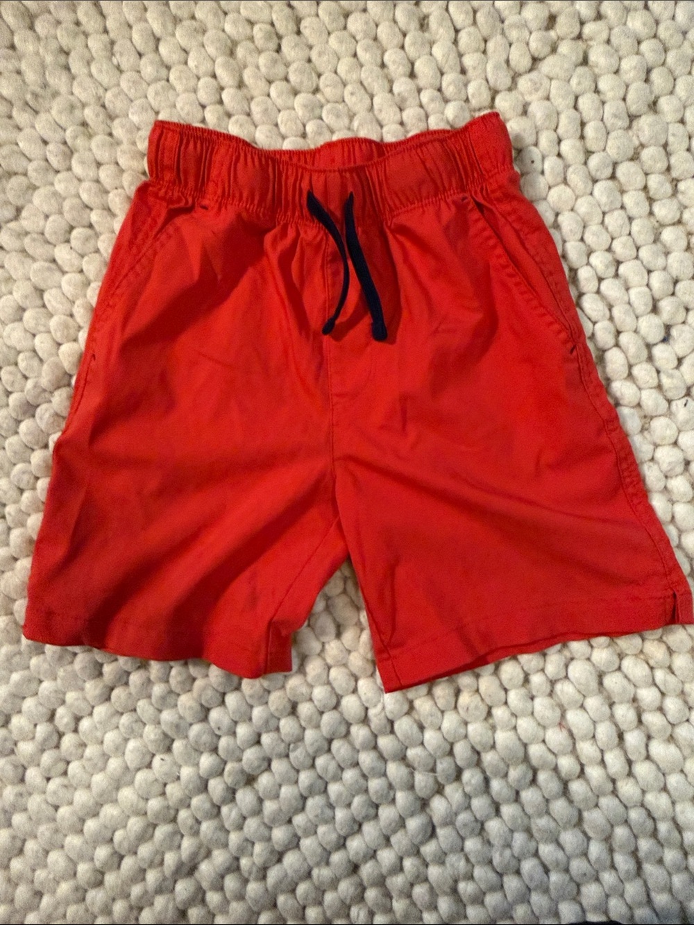 Primary Red Pull-On Stretch Kids Shorts with Navy Drawstring